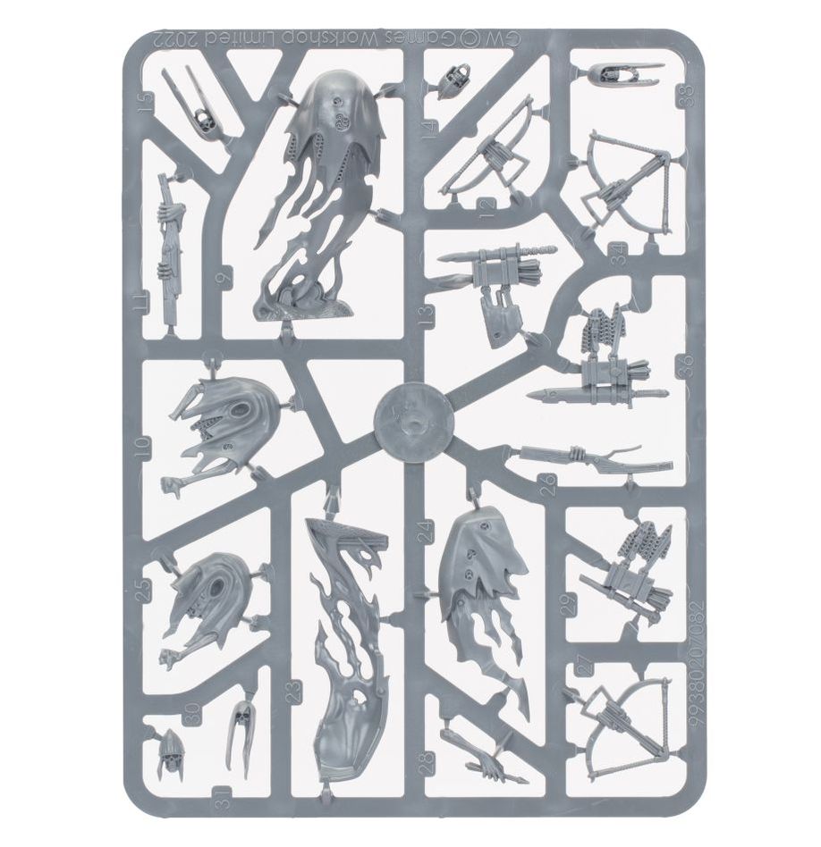 Detailed image of a Nighthaunt Craventhrone Guard miniature from Games Workshop, showing intricate ghostly armor and weapon details.