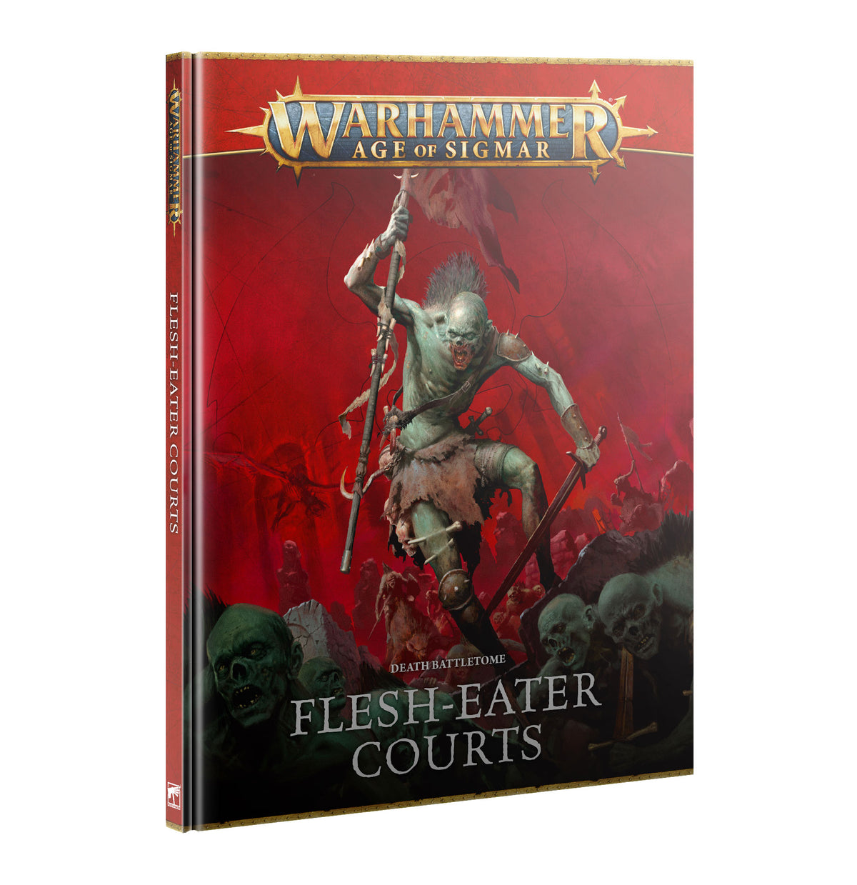 Hardback Flesh-eater Courts Battletome by Games Workshop, featuring cover art and spine details for the 2025 English edition.