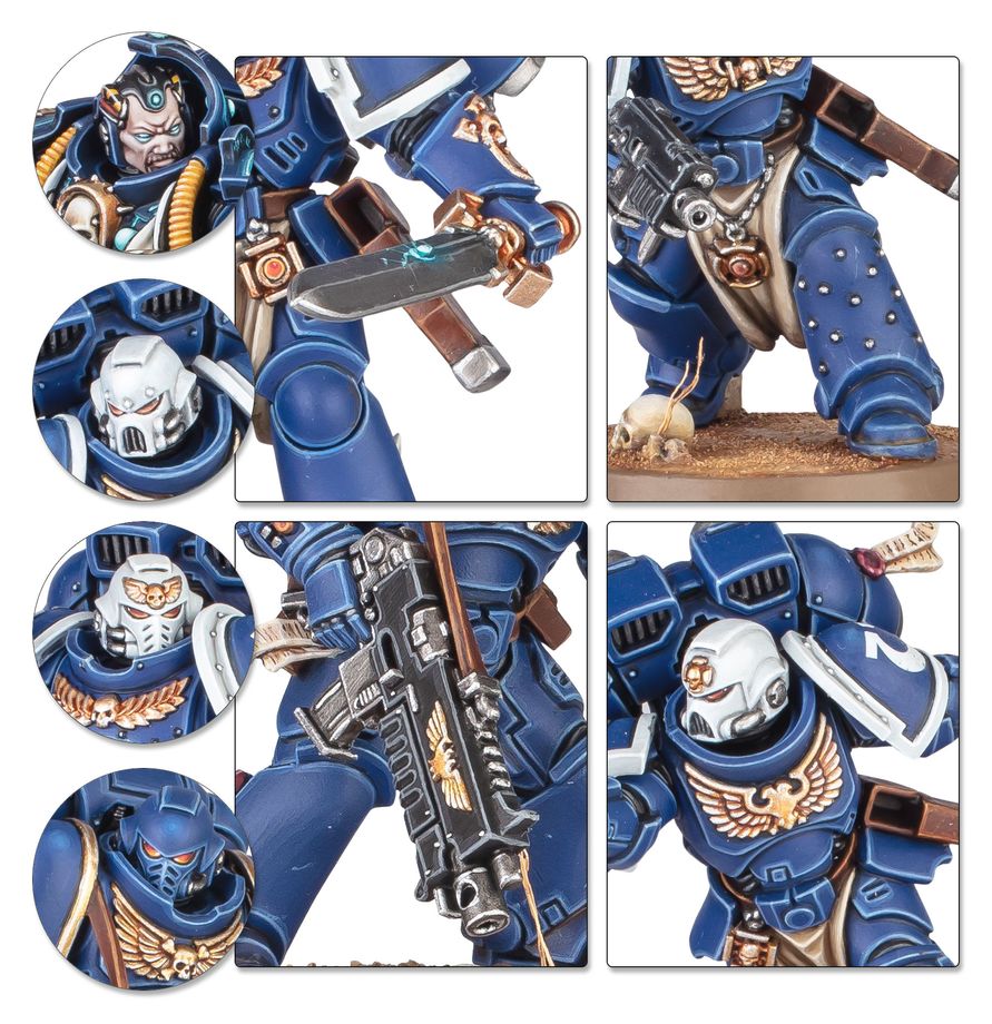 Warhammer 40,000 Space Marines starter set by Games Workshop, featuring miniature models and instruction guides.