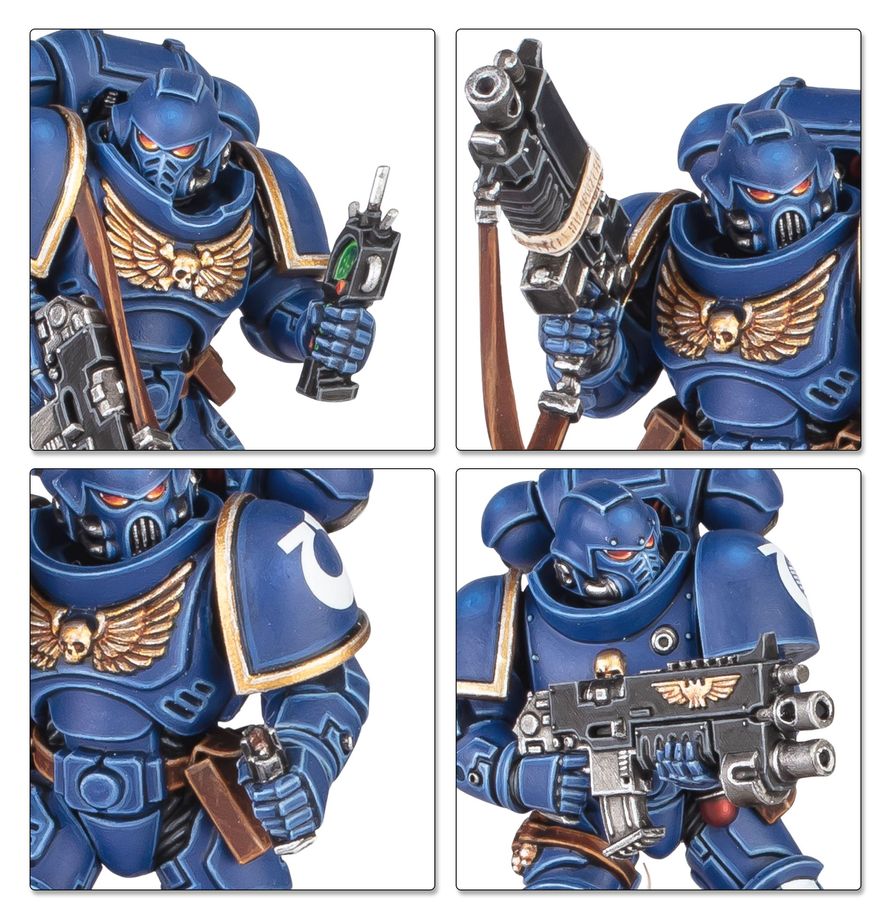 Warhammer 40,000 Space Marines starter set by Games Workshop, featuring miniature figures and beginner rulebook for tabletop gaming.