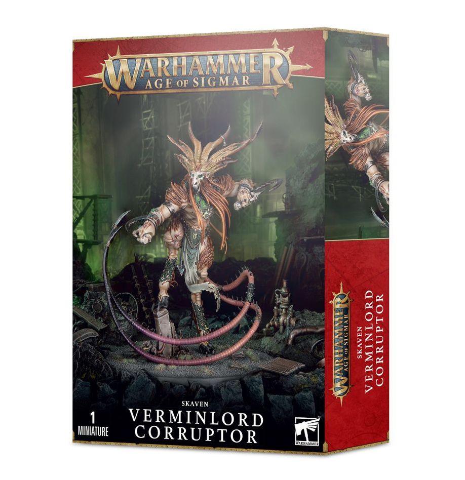 Skaven Verminlord miniature from Games Workshop, featuring a grotesque rat-like creature with detailed armor and monstrous features.