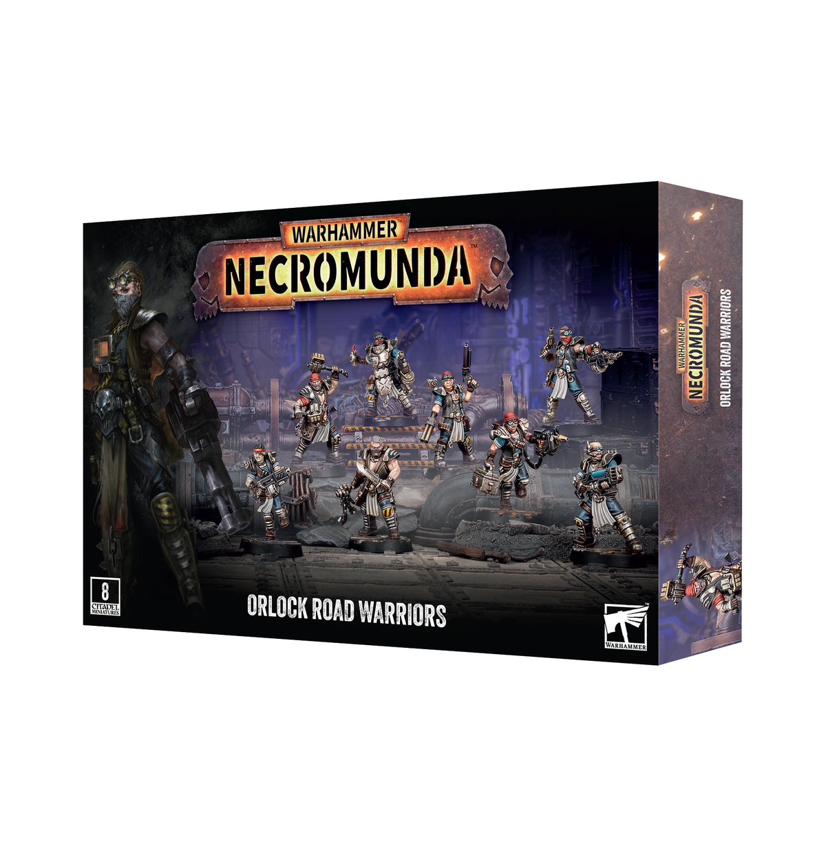 Necromunda Orlock Road Warriors box front showing the eight painted Orlock gangers.
