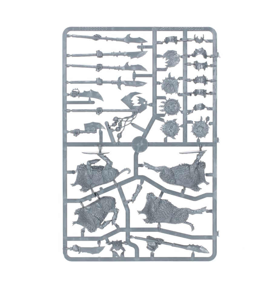Unassembled Orc and Goblin Tribes: Orc Boar Boyz Mob plastic frame, 1 of 3 shown.