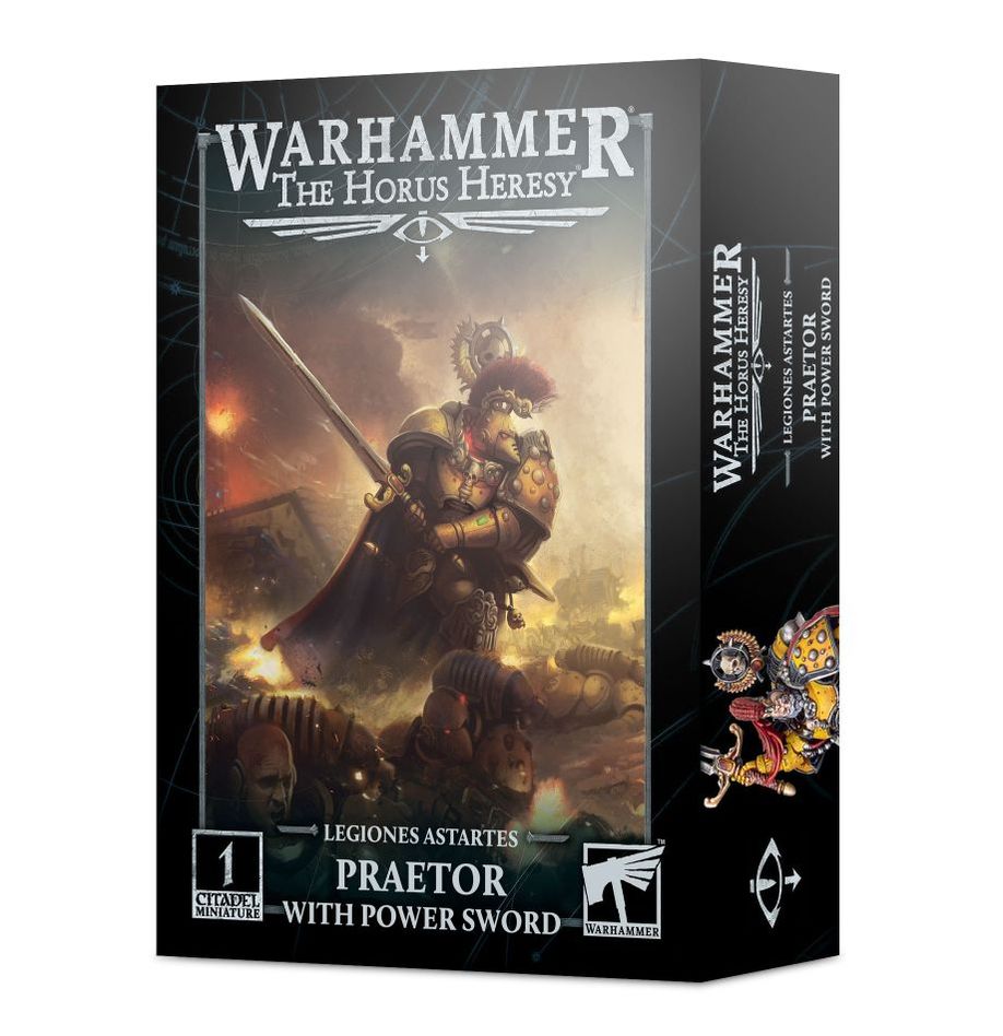 Miniature of a Legiones Astartes Praetor with power sword from Games Workshop's Warhammer 40K miniatures series.