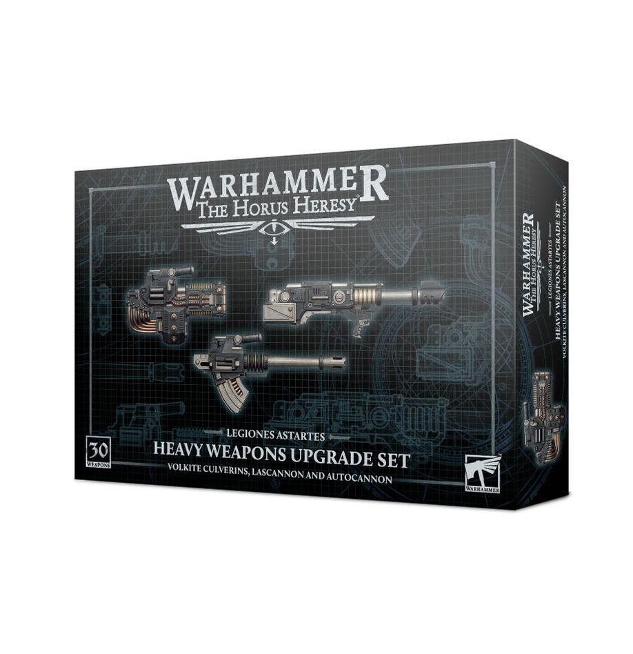 Set of Warhammer 40K Legiones Astartes miniatures with Volkite Culverins, Lascannons, and Autocannons by Games Workshop.