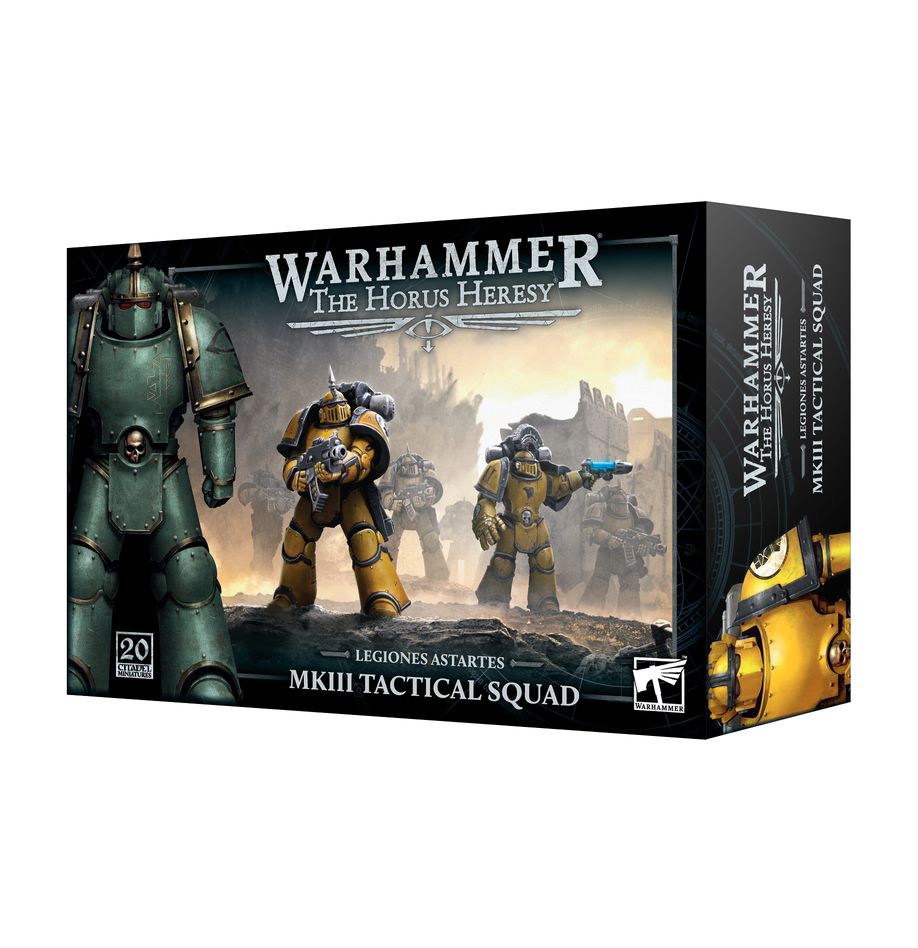 Miniatures of 20 Legiones Astartes MKIII Tactical Squad models from Games Workshop, showcasing detailed Space Marine figures.