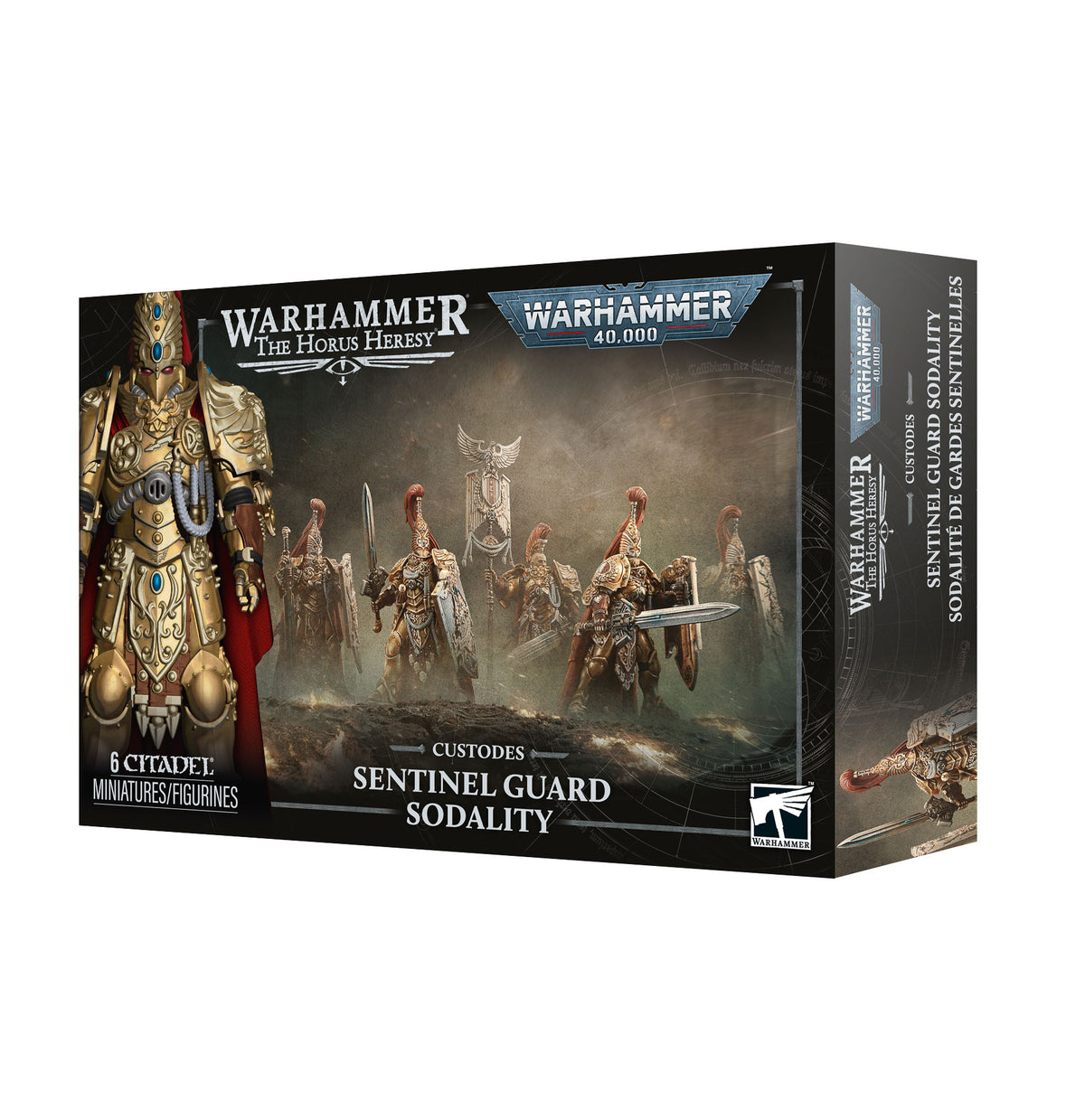 Adeptus Custodes Sentinel Guard Sodality infantry model from Games Workshop, featuring detailed armor and weaponry.