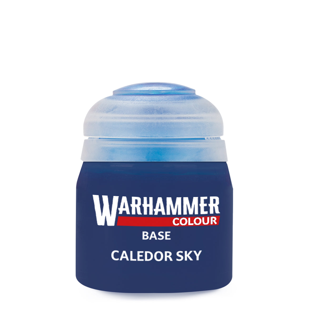 Games Workshop Caledor Sky 12ml paint bottle, blue shade for miniature painting, with label and cap visible.
