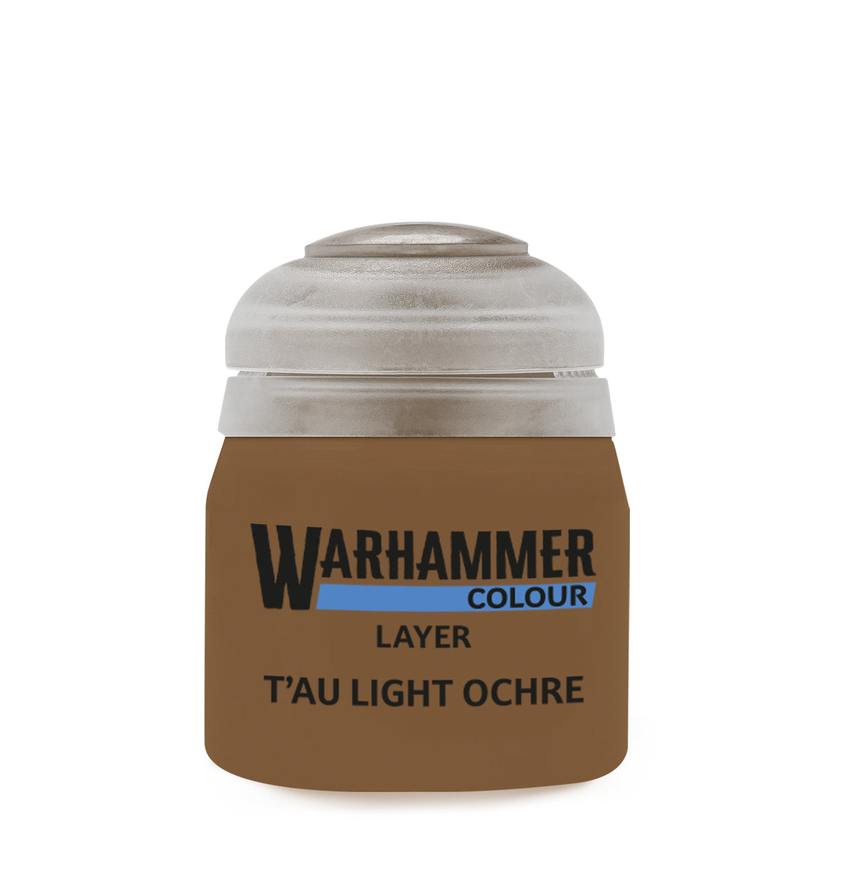 Tau Light Ochre paint by Games Workshop, 12ml bottle, featuring a warm ochre yellow color suitable for miniature models.