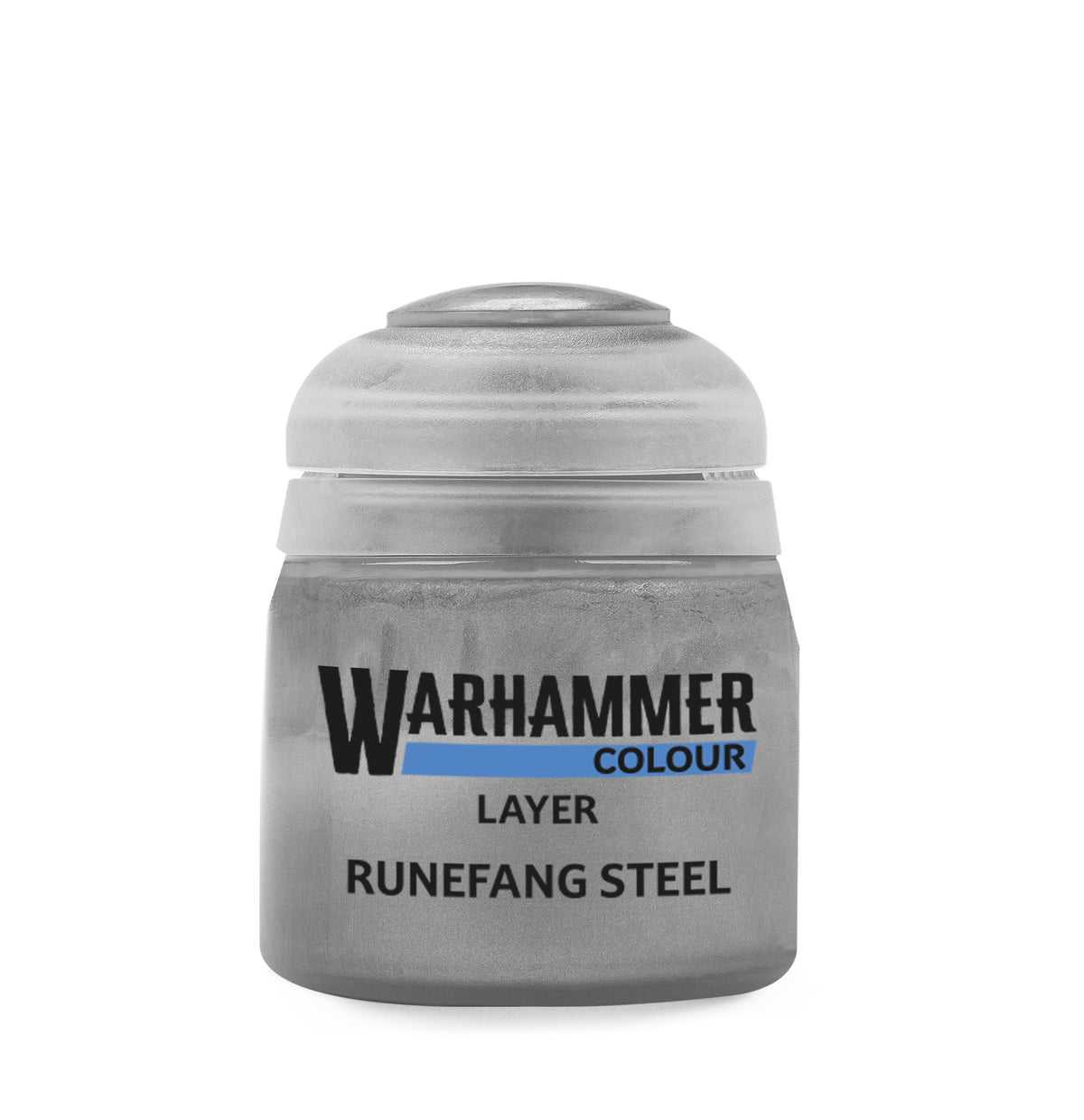 Games Workshop Runefang Steel 12ml paint bottle, metallic steel color for miniatures and model painting.