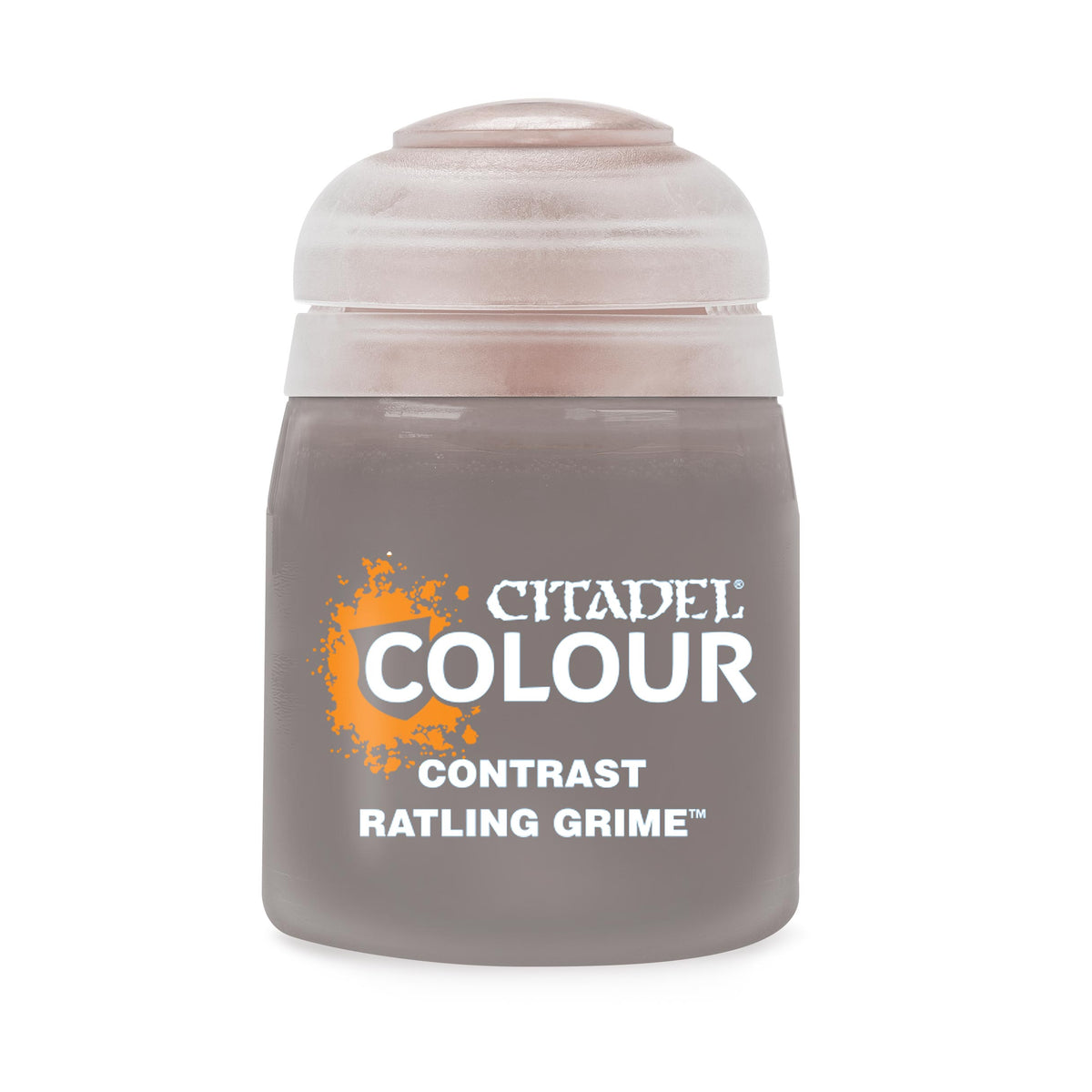 Bottle of Ratling Grime paint by Games Workshop, 18ml, with dark, textured paint suitable for weathering and detailing miniatures.