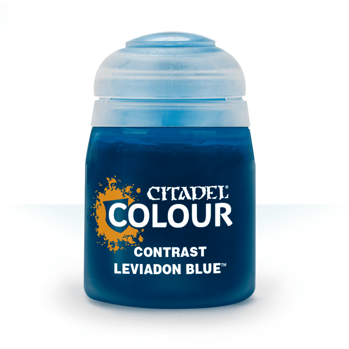 Contrast Leviadon Blue paint by Games Workshop, 18ml bottle, showing vibrant blue color for miniature painting.