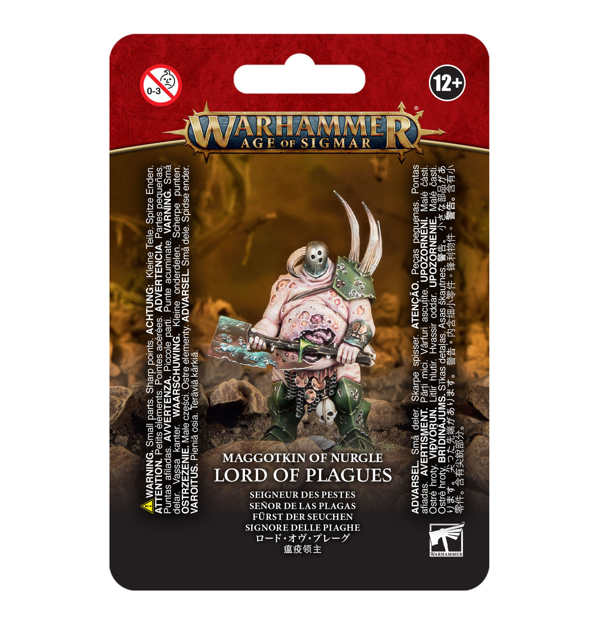 Detailed image of the Maggotkin of Nurgle Lord of Plagues miniature from Games Workshop, showing its grotesque plague-themed details.