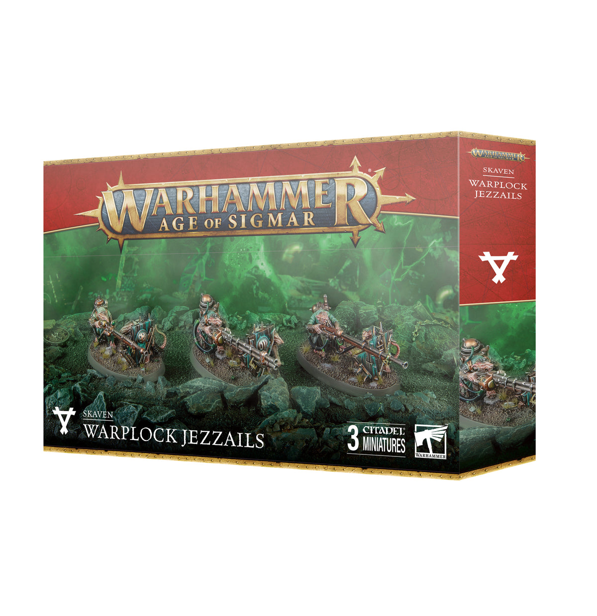 Skaven Warplock Jezzails from Games Workshop, detailed models with sleek weaponry and rat-like features for Warhammer Age of Sigmar.