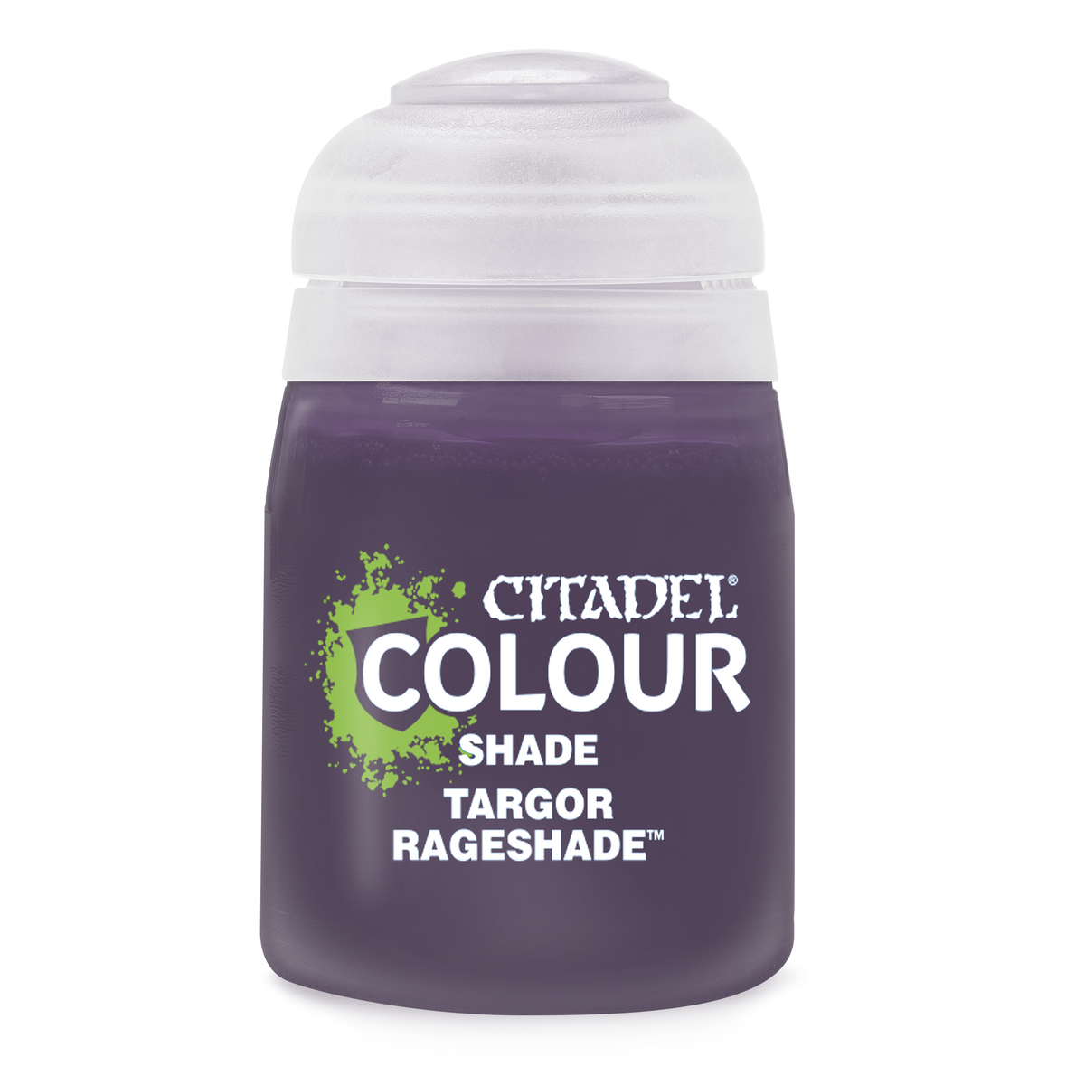 Targor Rageshade 18ml paint bottle from Games Workshop, showing the dark, shading paint used for miniature models.