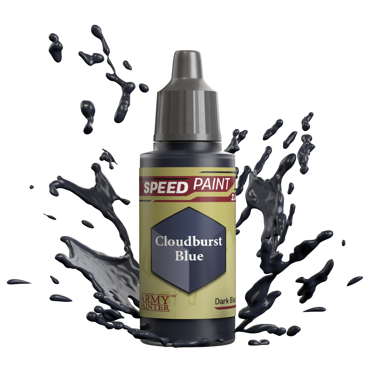 Container of The Army Painter Speedpaint in Cloudburst Blue showing vibrant blue paint in a small paint pot.