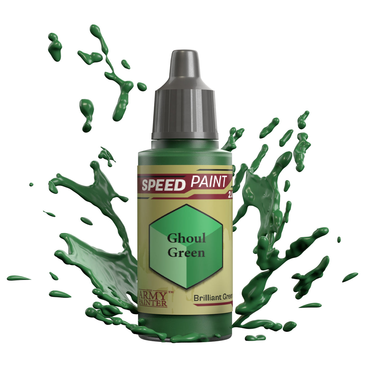 Bottle of The Army Painter Speedpaint Ghoul Green paint for miniatures with a green pigment and label.