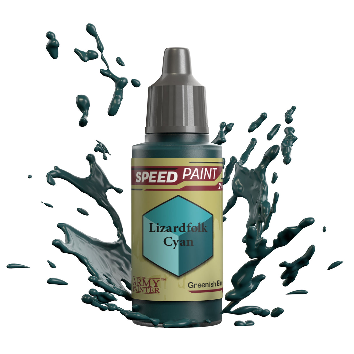 Speedpaint Lizardfolk Cyan paint bottle from The Army Painter, featuring vibrant turquoise-colored paint for miniature models.