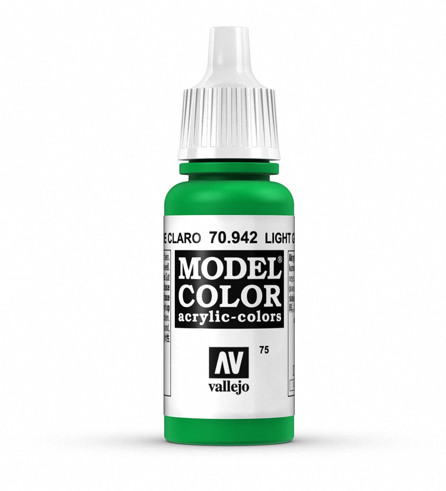Vallejo Model Color light green paint bottle, 17ml, with a clear label and cap, used for miniature and model painting.