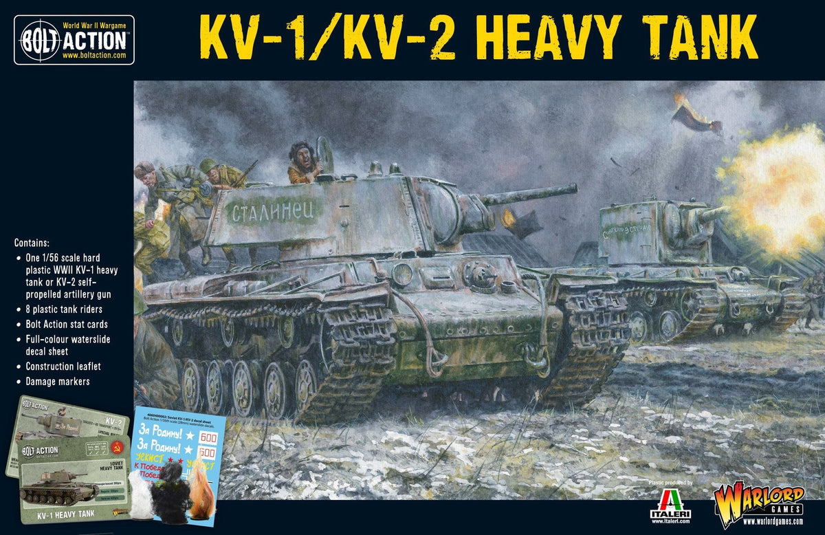 Warlord Games KV1/2 Heavy Tank miniature, detailed scale model for tabletop gaming, shown in a close-up shot.