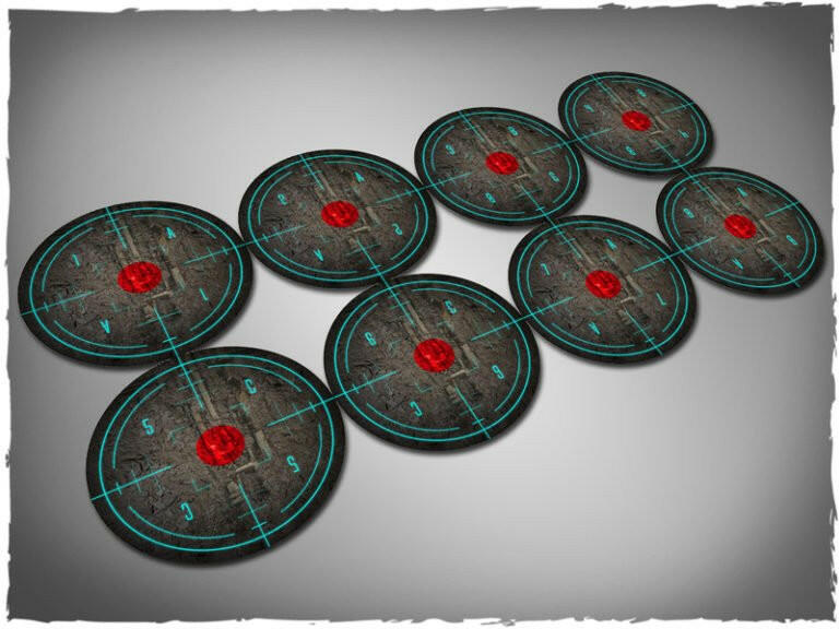 Deep Cut Warhammer 40K objective markers set, featuring detailed painted designs for tabletop gaming.