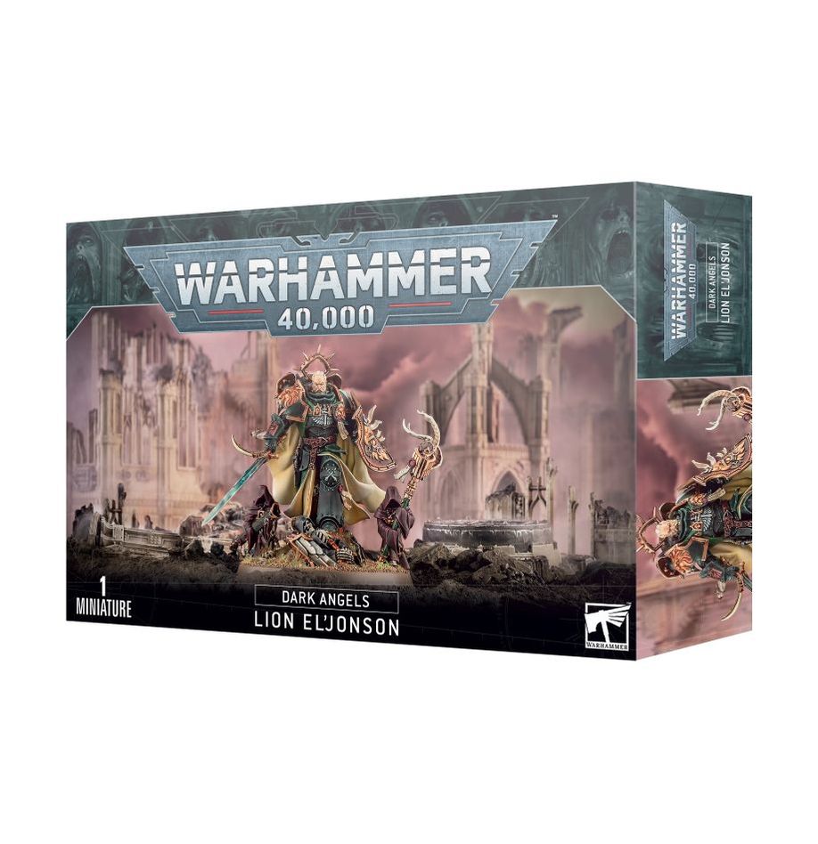 Dark Angels Lion El'Jonson miniature from Games Workshop, detailed figure with armor and weapon, for Warhammer 40K tabletop game.