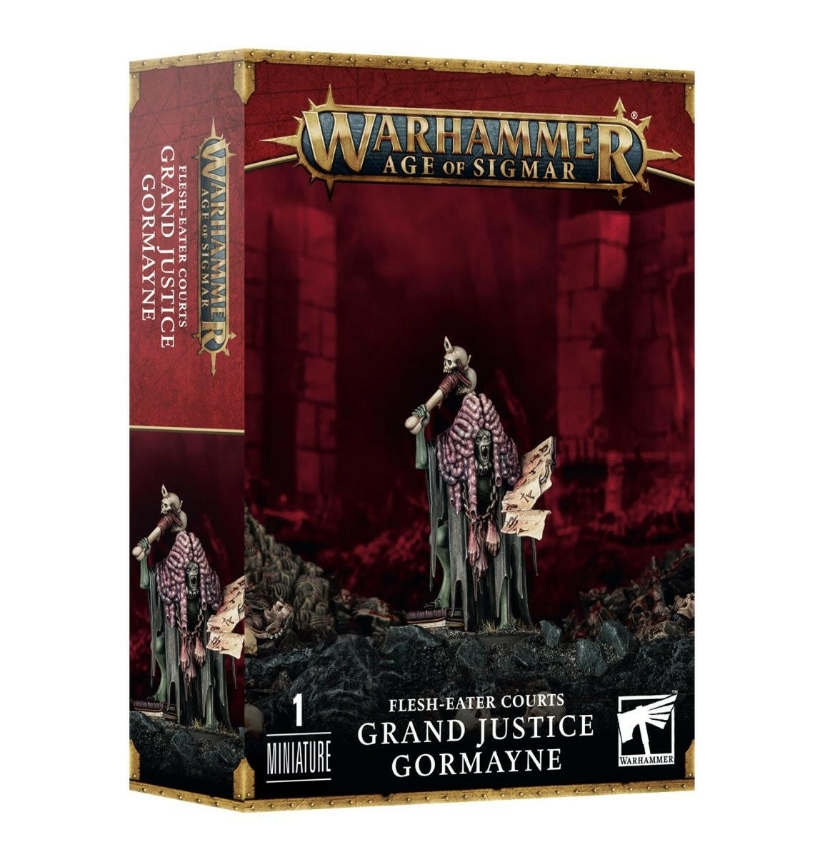 Flesh-Eater Courts Grand Justice Gormayne miniature by Games Workshop, detailed undead noble with ornate armor and regal attire.