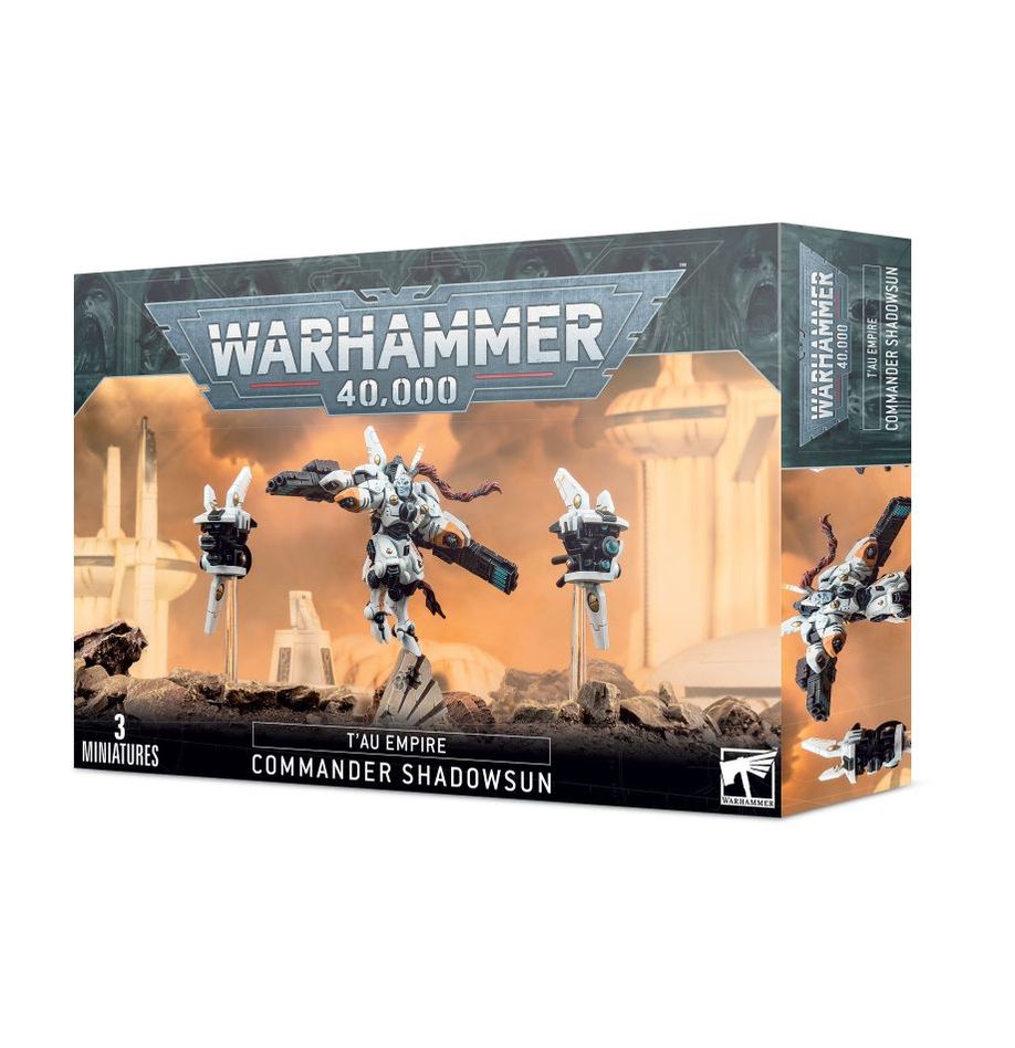 T'au Empire Commander Shadowsun miniature from Games Workshop, featuring detailed armor and weaponry in a dynamic pose.