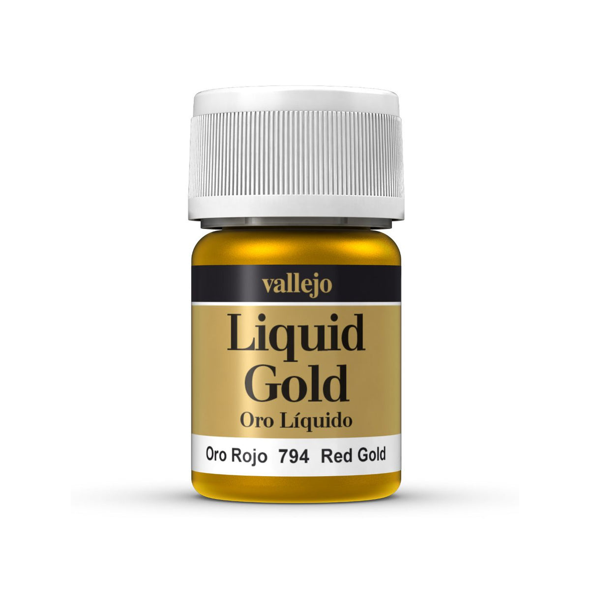 Creative Models Vallejo Model Color Red Gold 35ml alcohol-based paint bottle with label, featuring vibrant red gold color.