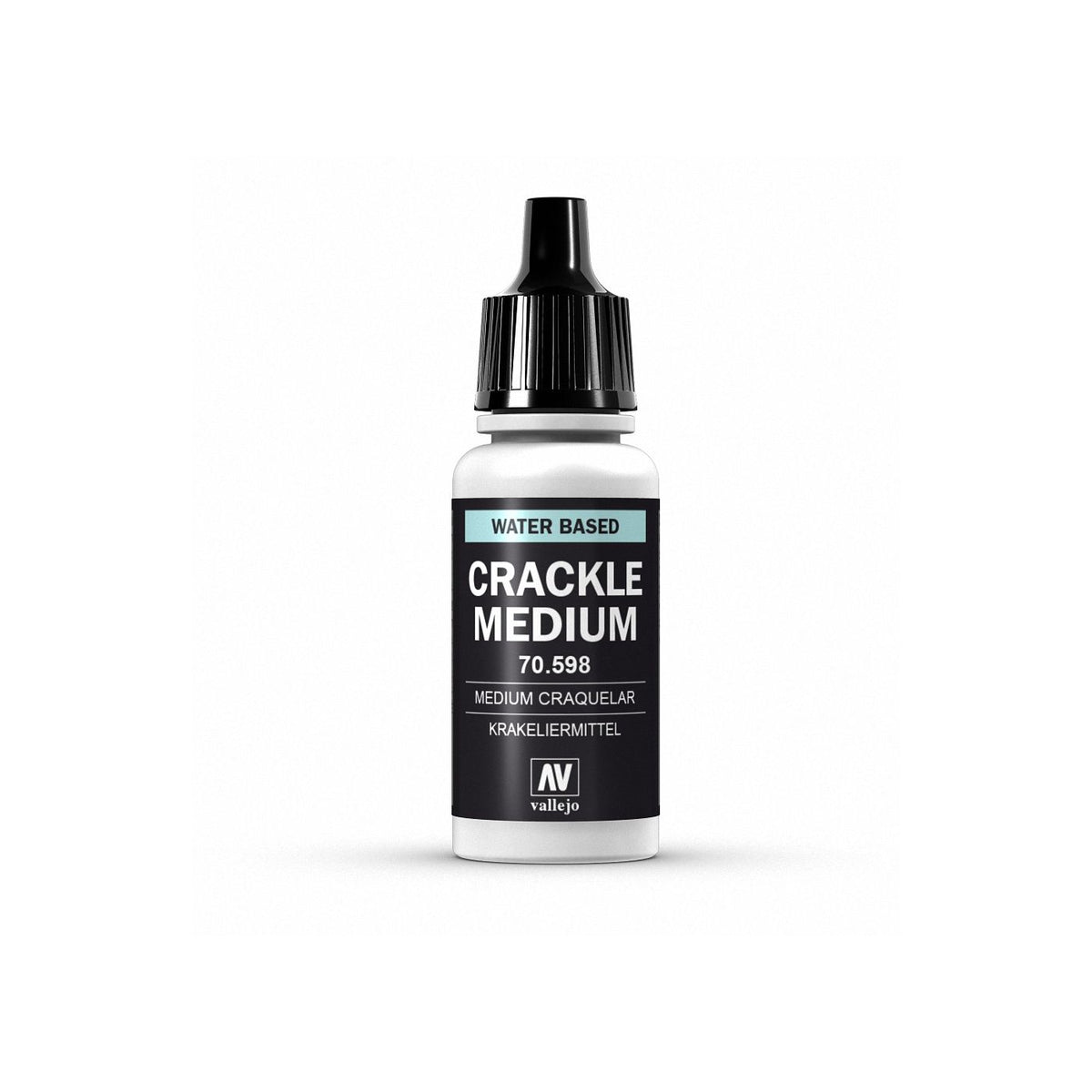 Bottle of Vallejo Model Color Crackle Medium paint medium in 17ml container, used for creating crackle effects on models.