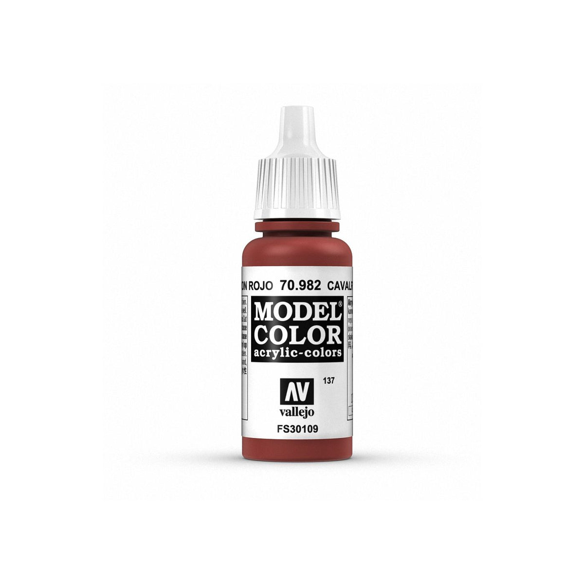Vallejo Model Color Cavalry Brown paint bottle with 17ml capacity, suitable for model painting and detail work.