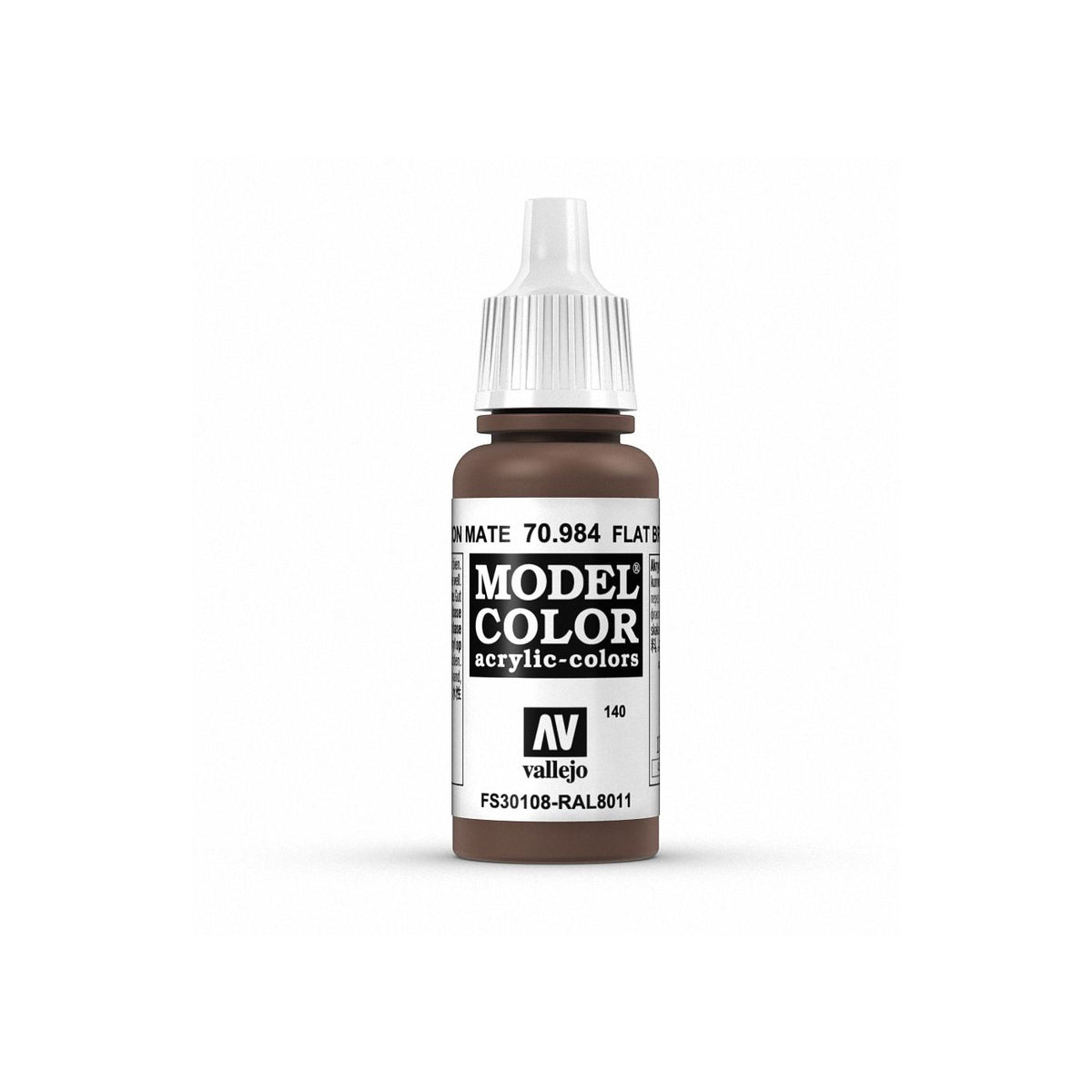 Vallejo Model Color Flat Brown 17ml paint bottle for model painting, with a clear label showing the color and brand.
