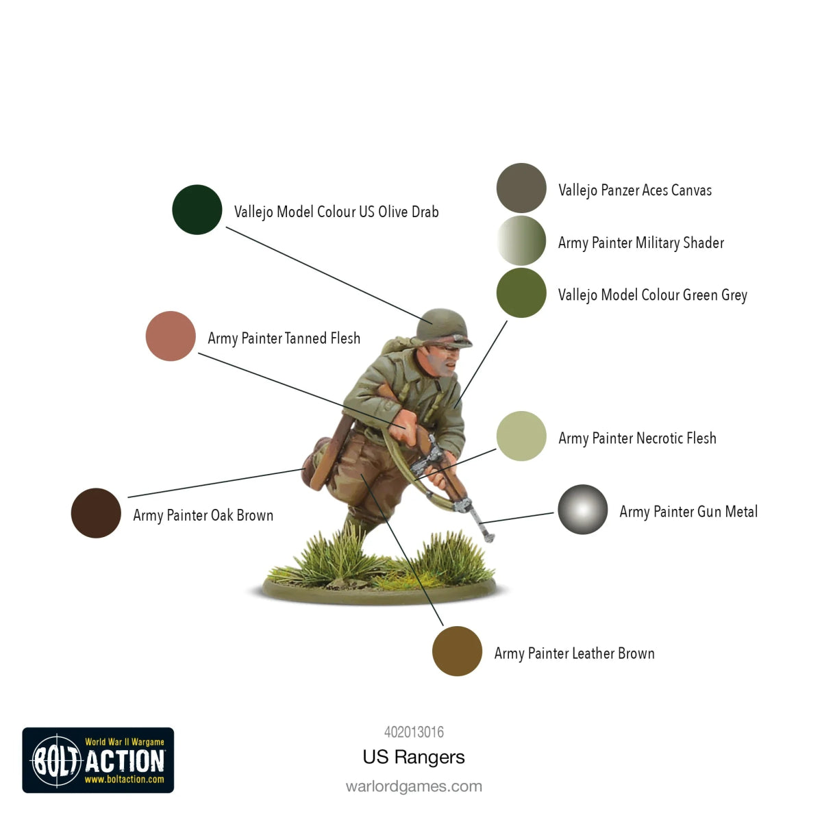 Warlord Games Bolt Action US Rangers figurine, detailed miniature representing American military troops for tabletop gaming.