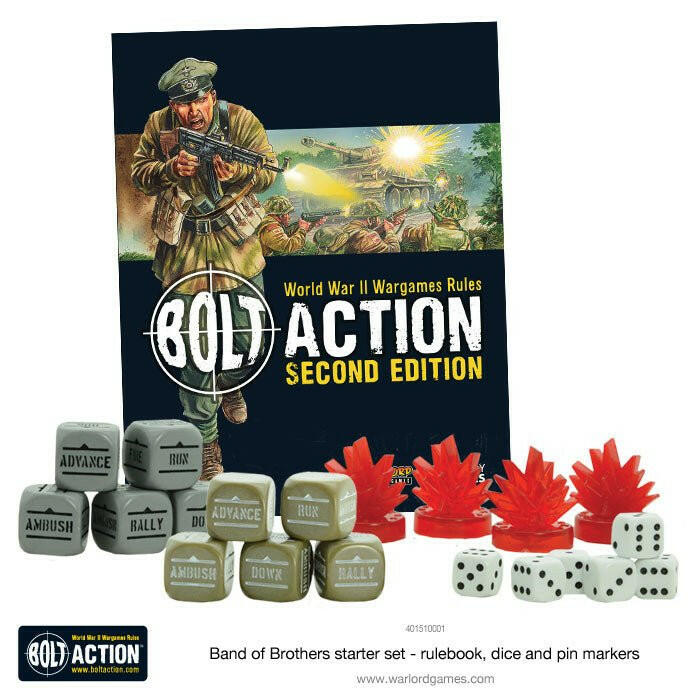 Warlord Games Bolt Action 2 "Band of Brothers" starter set with miniatures and game accessories for WWII tabletop gaming