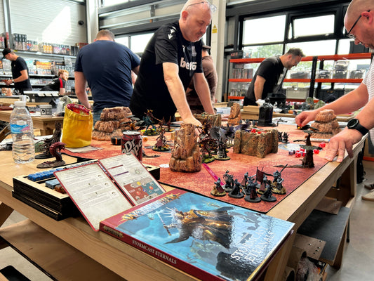 Players competing at the July 2026 Age of Sigmar RTT at Mighty Melee Games using the new General's Handbook