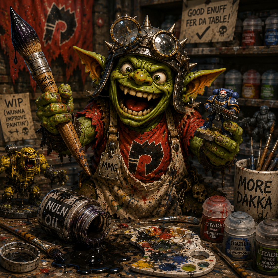 MMG Hobby Grot painting a miniature for a MMG Hobby Competition