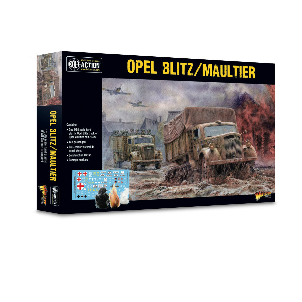 Miniature Opel Blitz/Maultier model by Warlord Games, detailed military truck for tabletop wargaming.