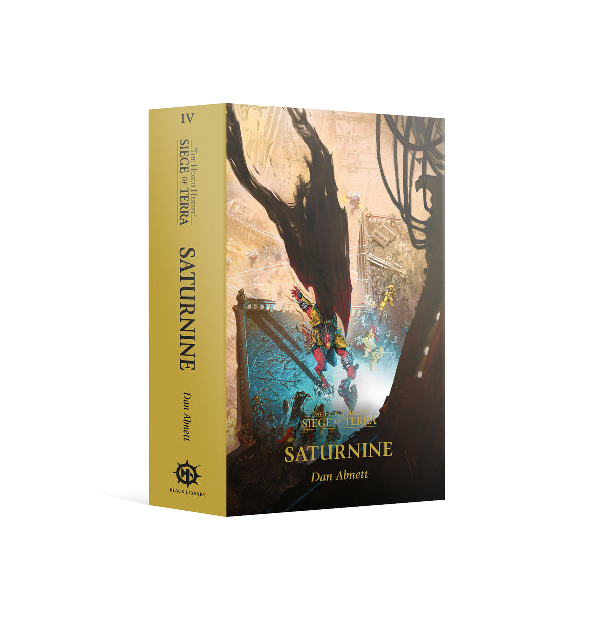 Paperback novel "Siege of Terra: Saturnine" by Games Workshop, featuring cover art related to the Warhammer 40K universe.