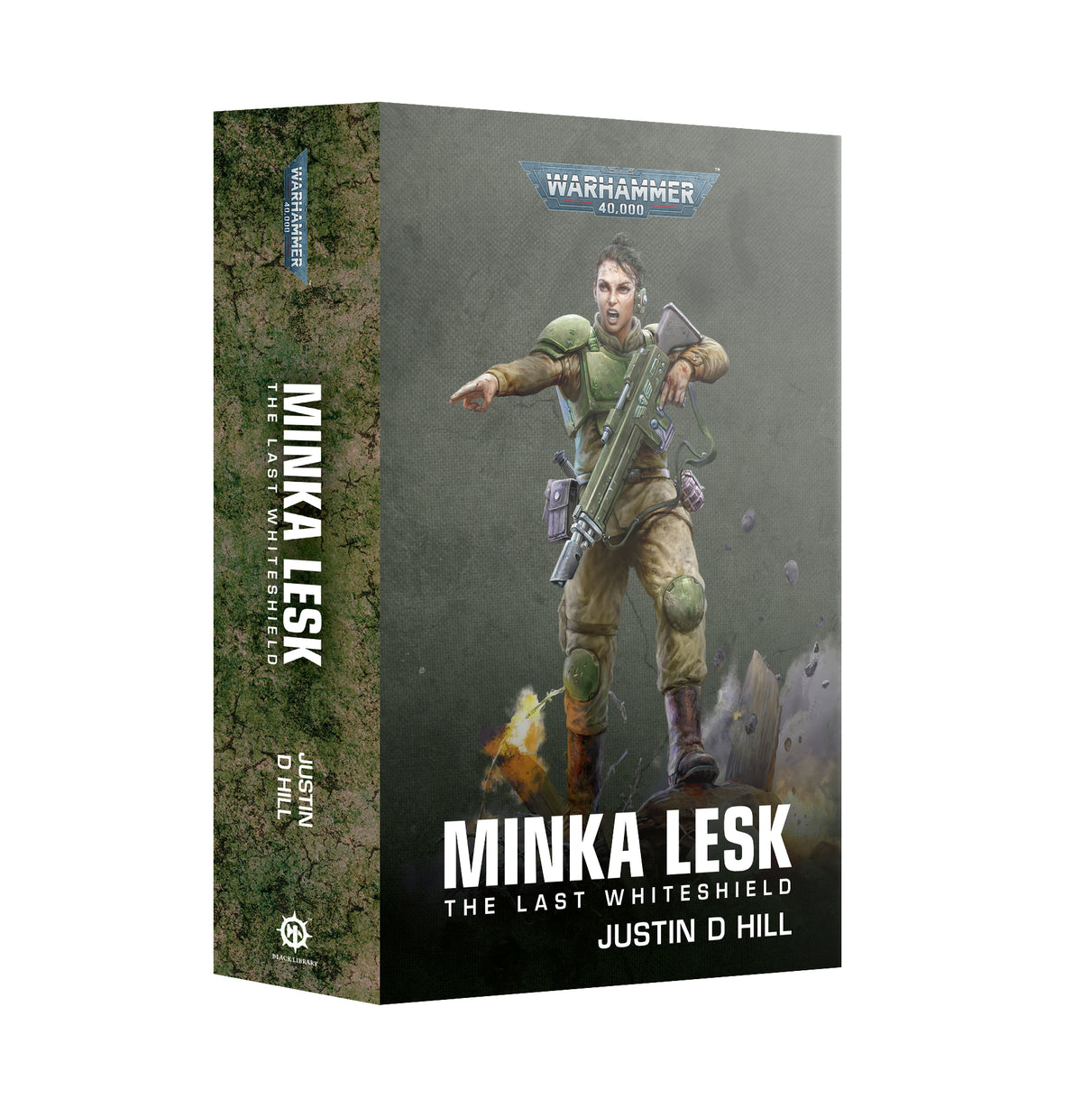 Paperback novel "Minka Lesk: The Last Whiteshield Omnibus" by Games Workshop featuring cover art with fantasy character illustrations.