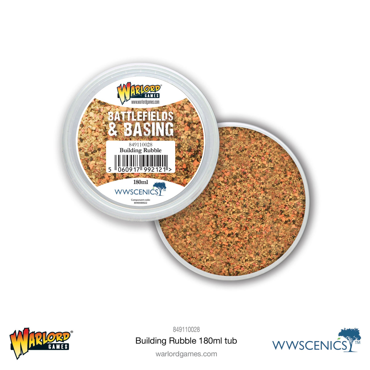 Warlord Games Battlefields & Basing Building Rubble in a 180ml tub, realistic miniature terrain for wargaming bases.