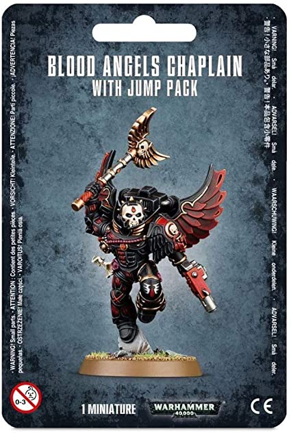 Blood Angels Chaplain miniatures with jump pack from Games Workshop, detailed Warhammer 40k figure, ready for tabletop gaming