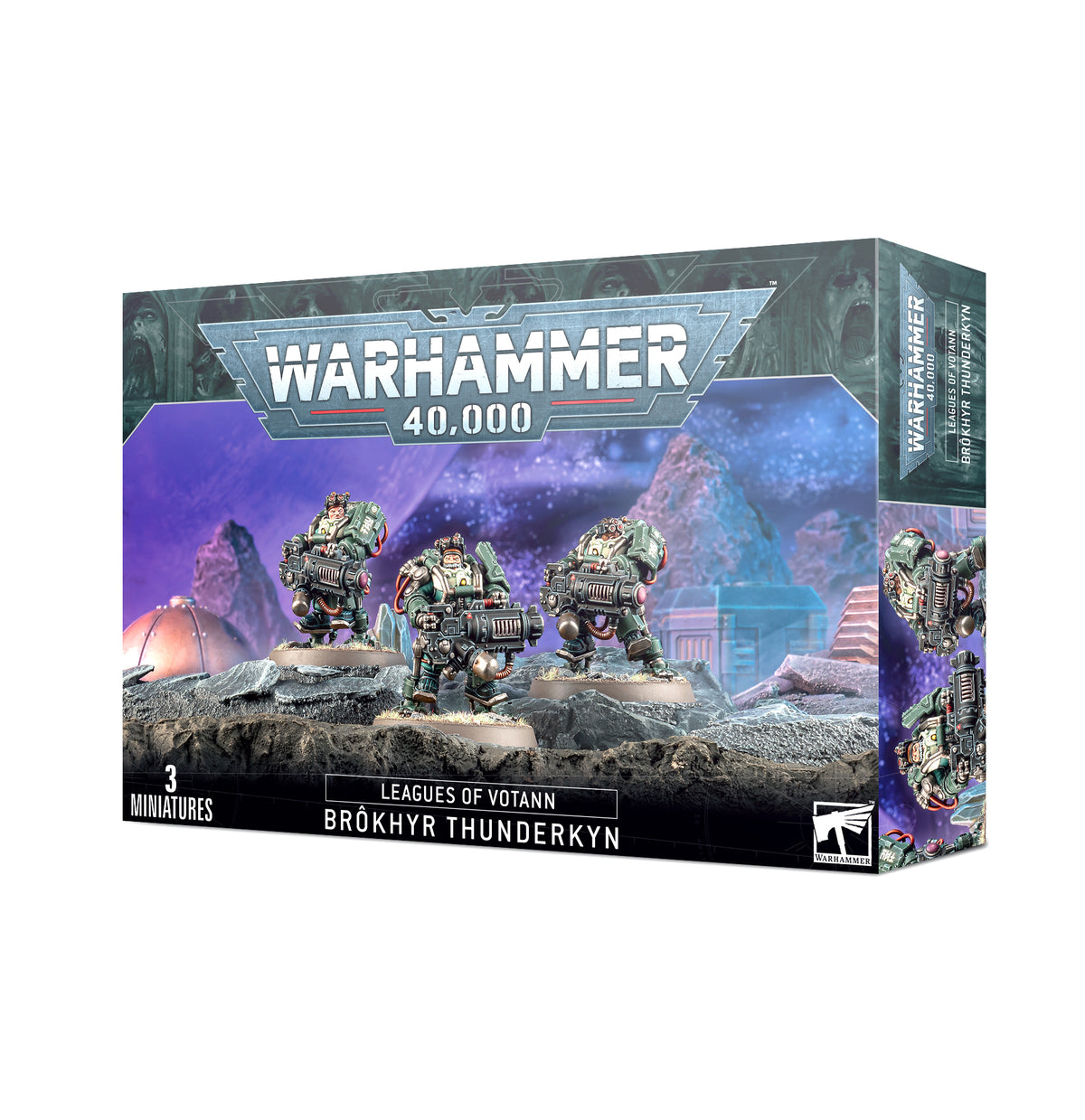 Miniature of Leagues of Votann Brôkhyr Thunderkyn from Games Workshop, detailed sci-fi fantasy figure on a display base.