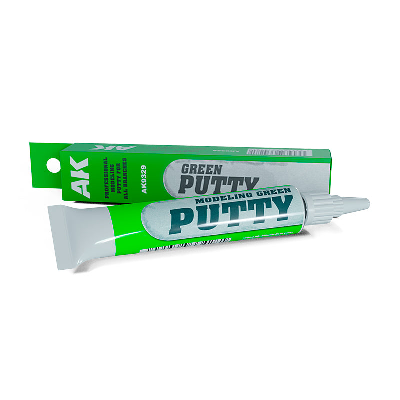 AK Interactive AK9329 Green Putty for modeling, high-quality filler with a smooth texture for scale model assembly.