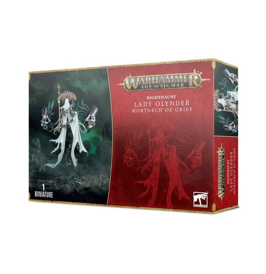 Nighthaunt Lady Olynder miniature by Games Workshop, Mortarch of Grief with ghostly robes and regal armor, standing in a haunting pose.