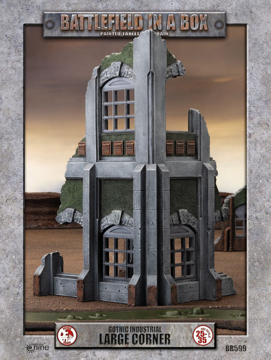 Gothic Industrial: Large Corner Ruin (x1)Full Painted Terrain - Mighty Melee Games