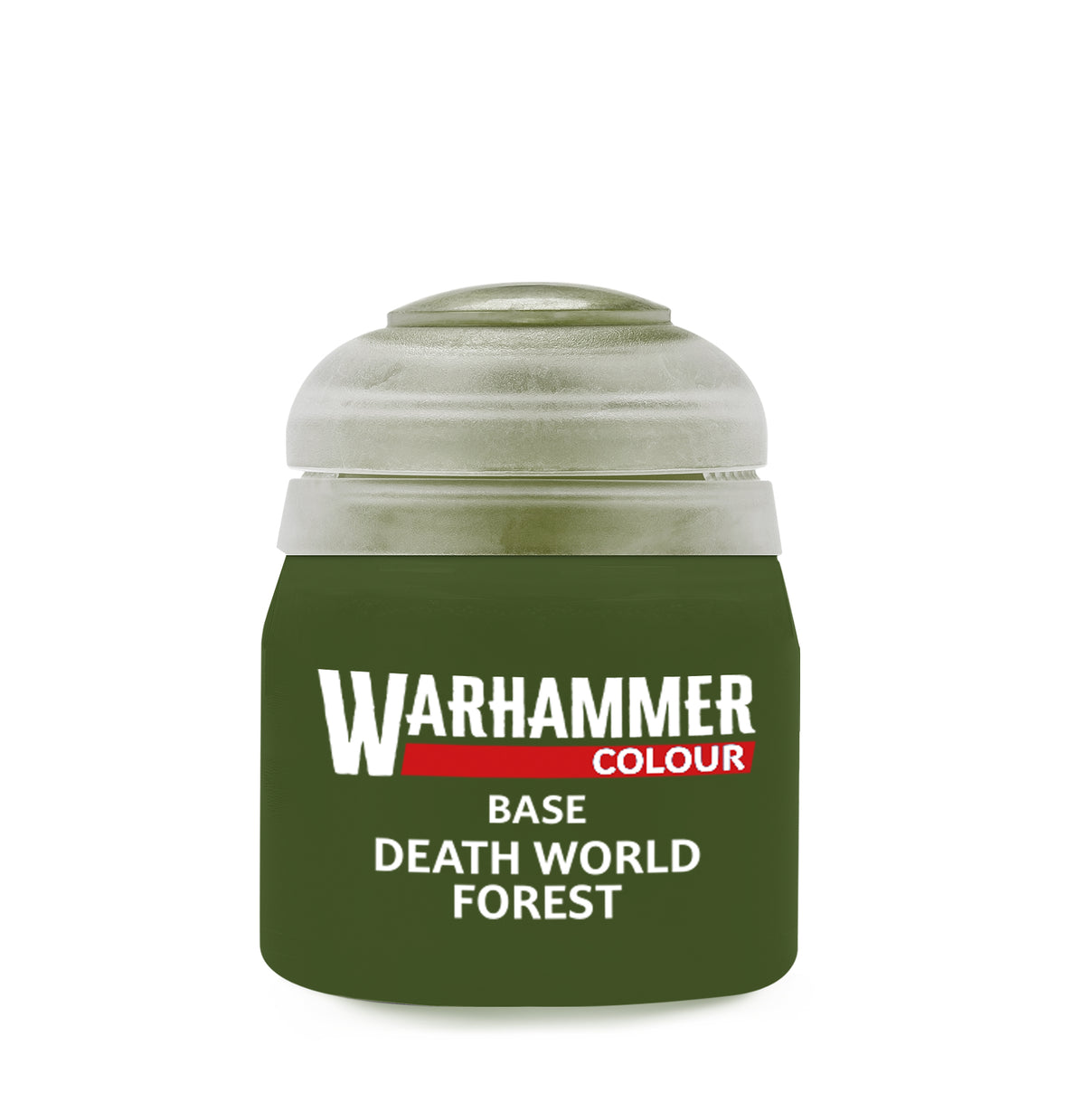 Games Workshop Deathworld Forest 12ml paint bottle, featuring the green and brown hues for model painting and detailing.
