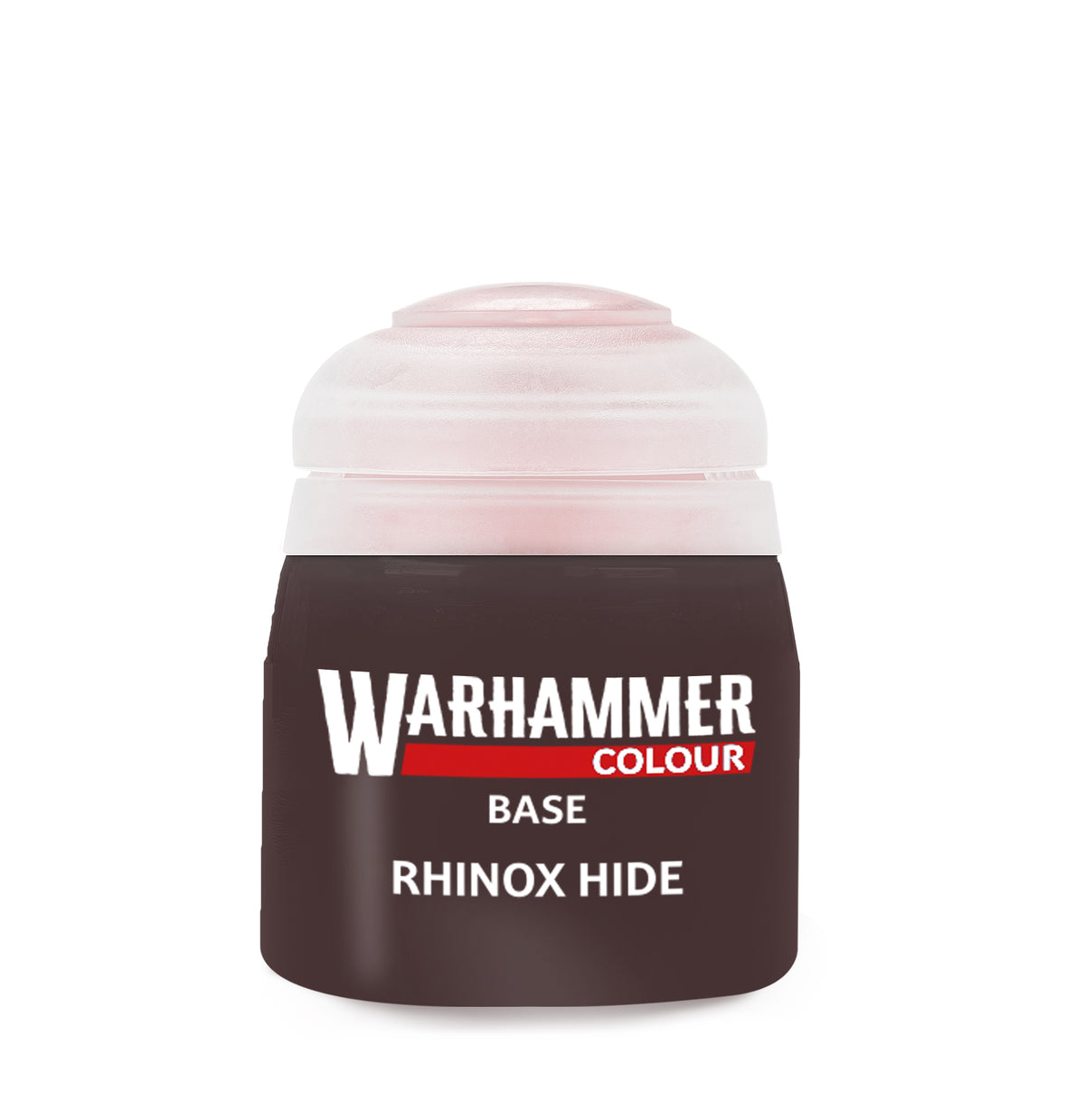 Games Workshop Rhinox Hide 12ml paint bottle, dark brown shade for miniature painting and modeling projects.