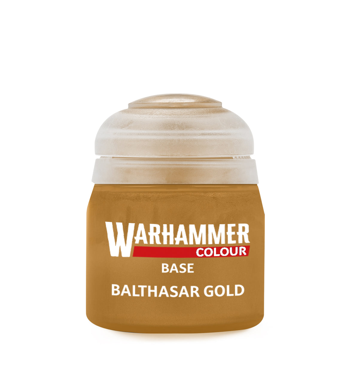 Gold paint bottle labeled Balthasar Gold from Games Workshop, 12ml size, with a clear view of the product and branding on the label.