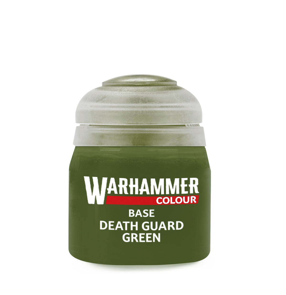 Games Workshop Death Guard Green paint in a 12ml bottle, suitable for miniature painting and model detailing.