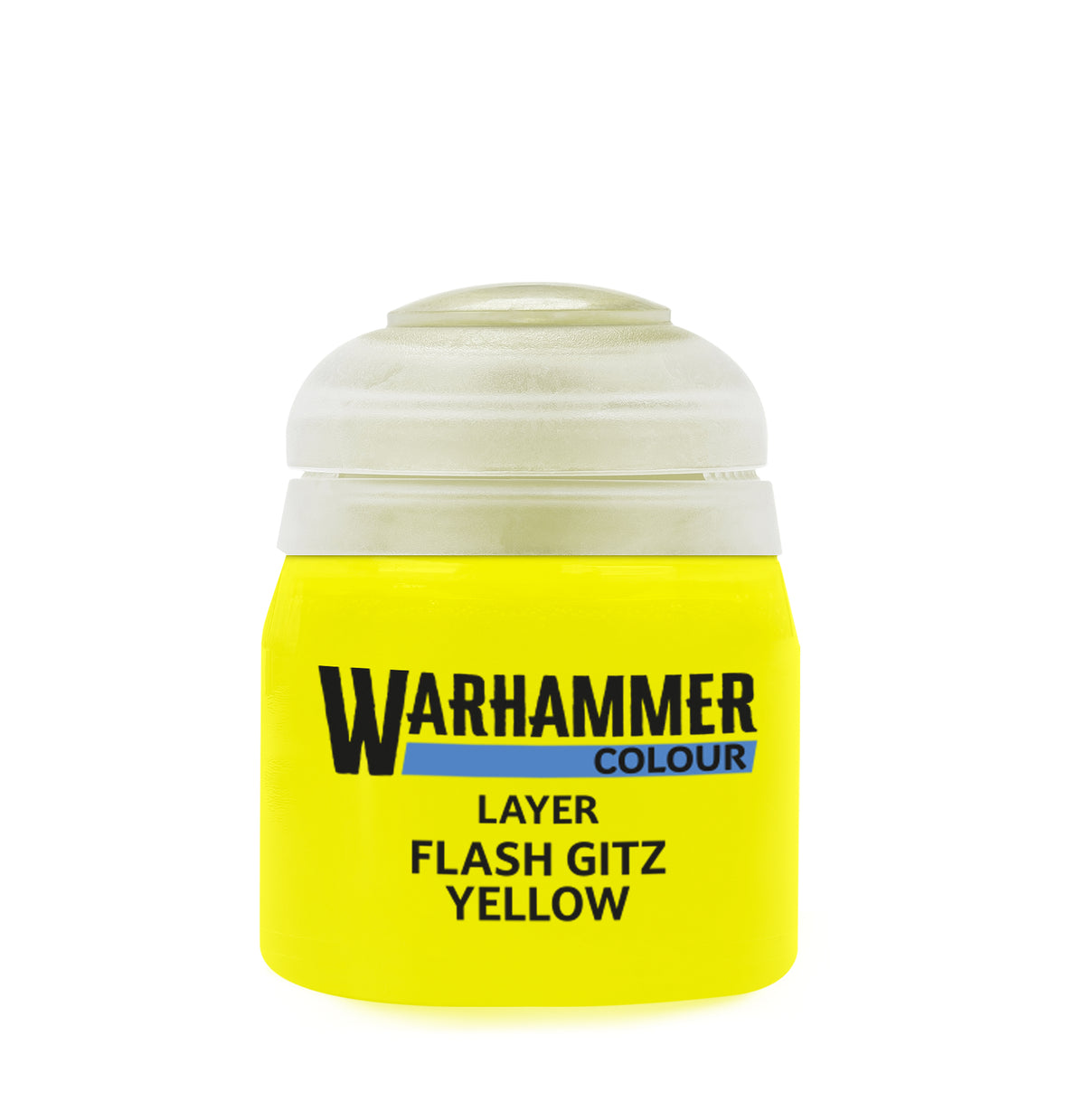 Yellow Flash Gitz paint by Games Workshop, 12ml bottle of vibrant yellow paint for miniature models and hobby projects.